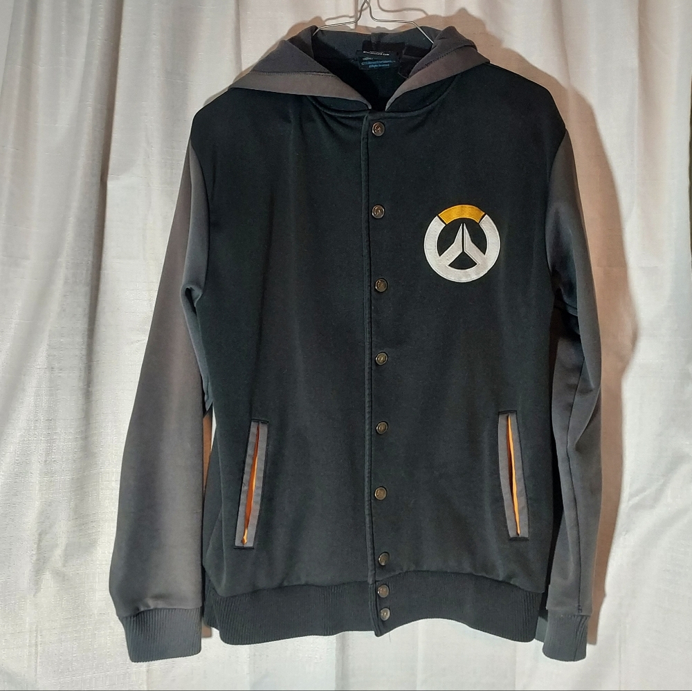 Overwatch Varsity Bomber Track Jacket Gray Embroidered Hoodie